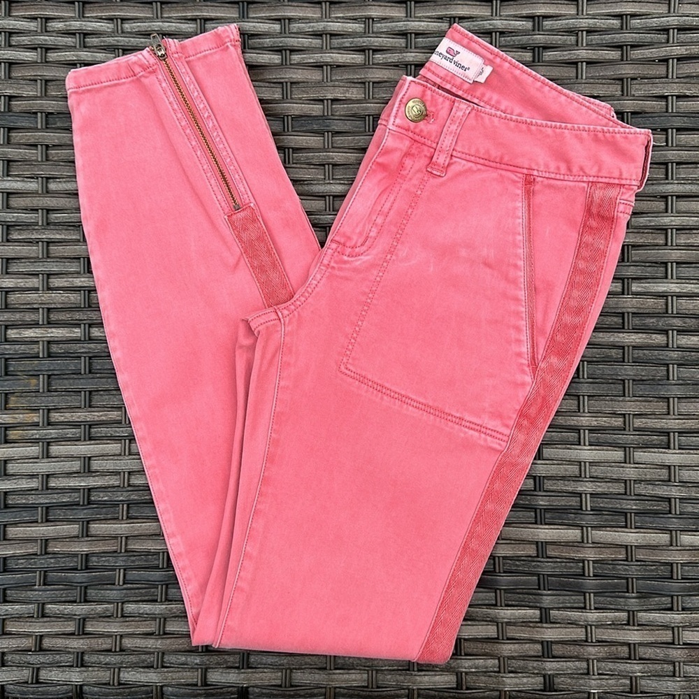 Vineyard Vines Garment Dyed Coral Ankle Zip Skinny Jeans